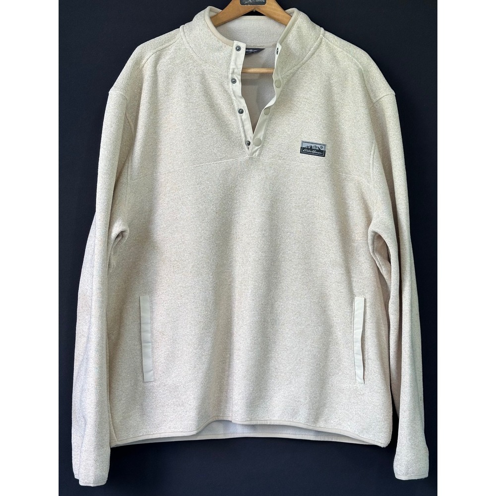 Eddie Bauer Fleece Pullover Quarter Snap Mens XL Cream